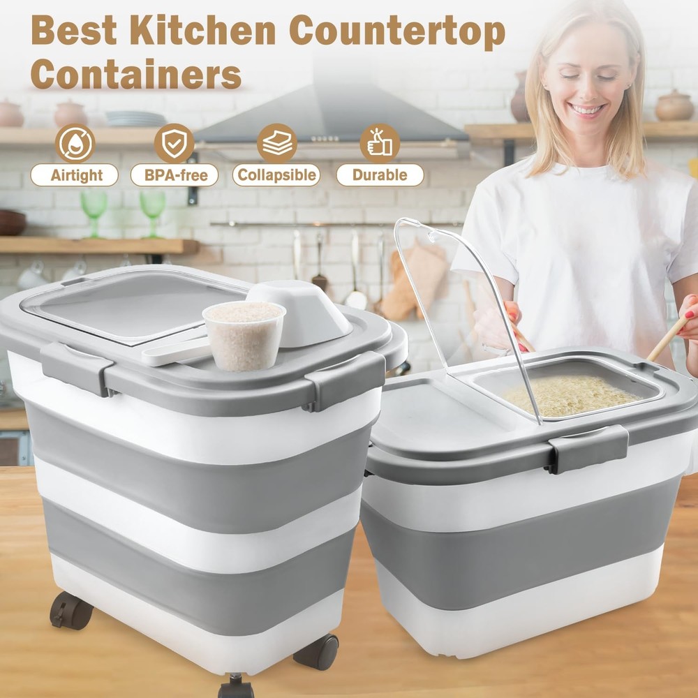 Rice Storage Container, Collapsible Airtight 10-40 Lb Rice Storage Container,...