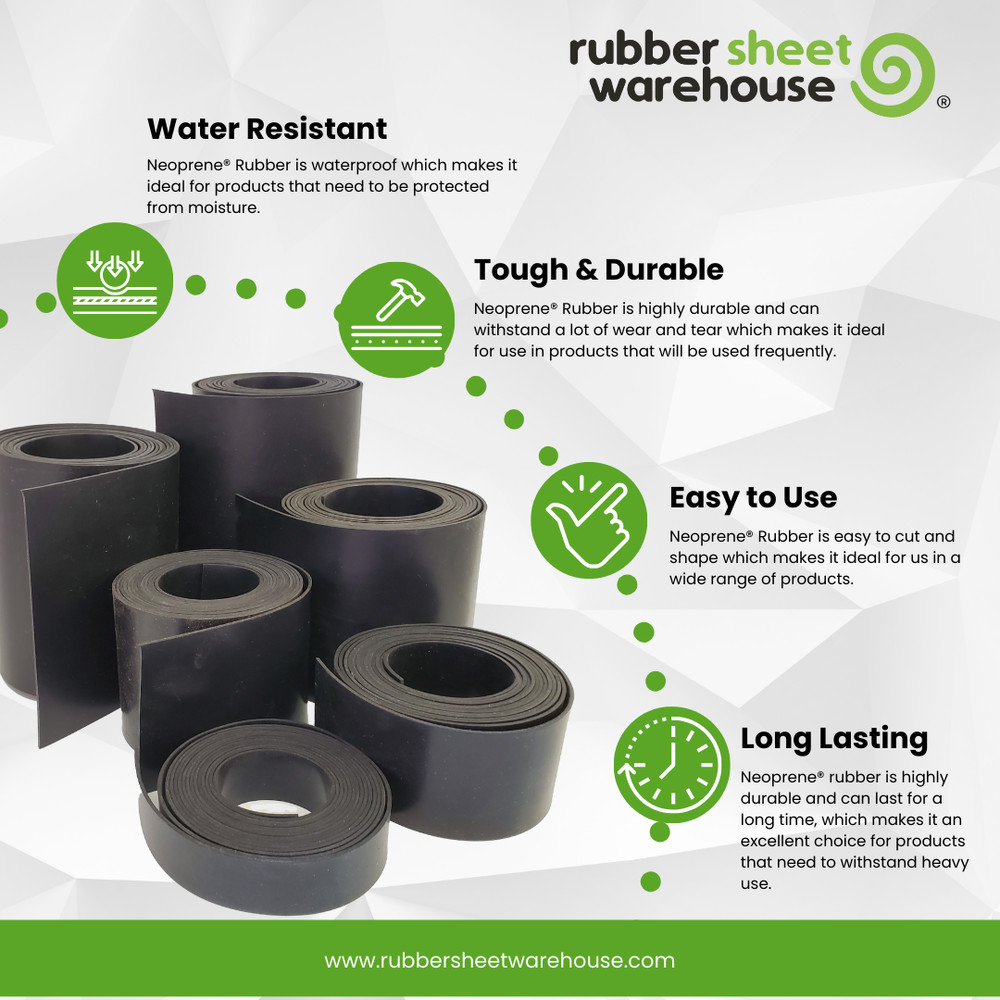 Neoprene Rubber Solid Sheet 1/16 Thick x 18" Wide x 36" Long 60A Duro, Black