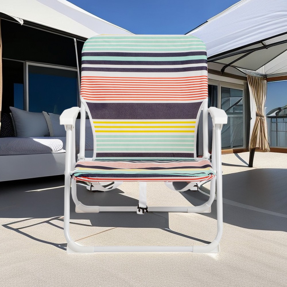 Folding Beach Chair - Fabric, White Metal Frame, Lightweight & Multicolor