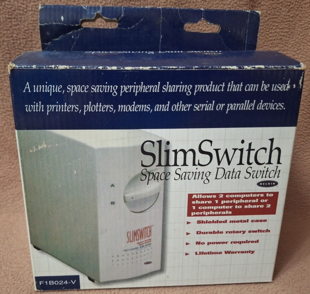 Vintage BELKIN SLIM SWITCH - Space  Saving  Data Switch F1B024-V NOS