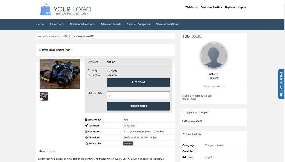 Wordpress Auction Website + Free Hosting with SSL