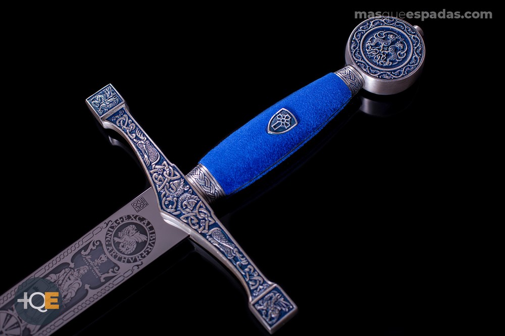 Silver Excalibur Sword - Deep Blue Engraving