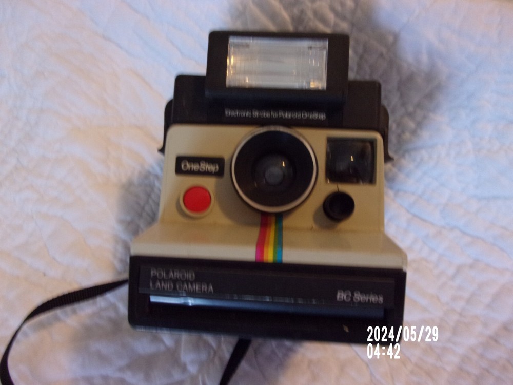Polaroid One Step Land Camera BC Series Rainbow Stripe SX-70 With Flash Strobe.