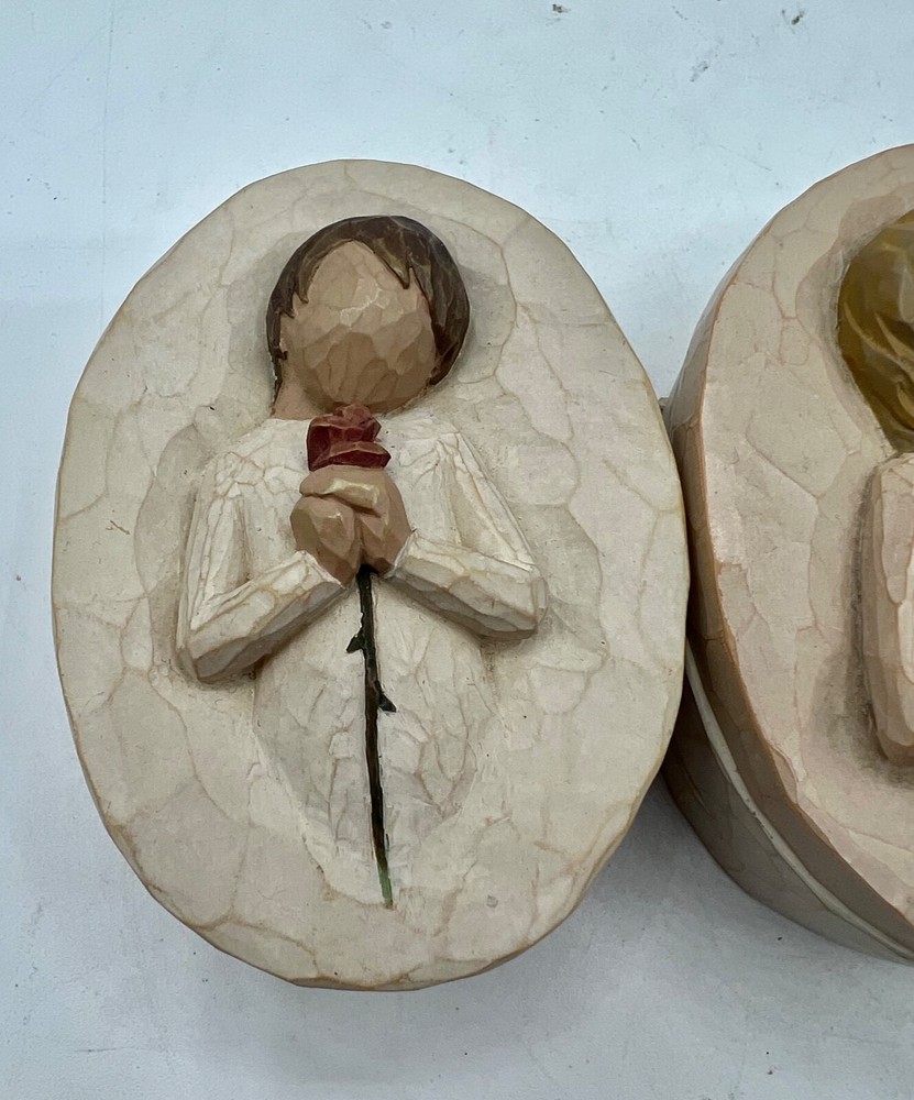 2 x Willow Tree Trinket Keepsake Boxes 2004 Loving Angel Rememberance Demdaco