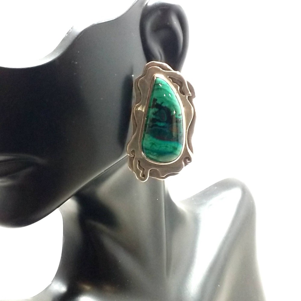 Native American Malachite Sterling Silver Drop Stud Earrings 20.5 Grams
