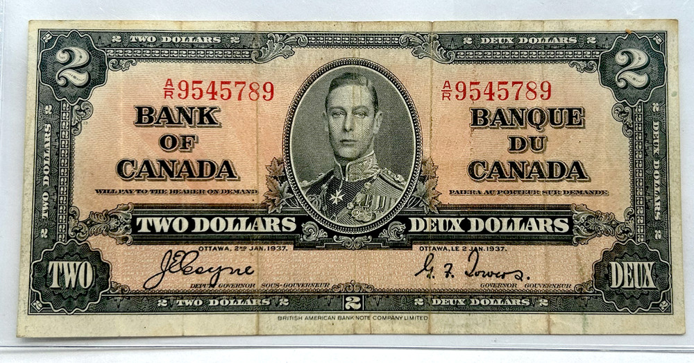 CANADA 2 DOLLARS 1937 BANKNOTE