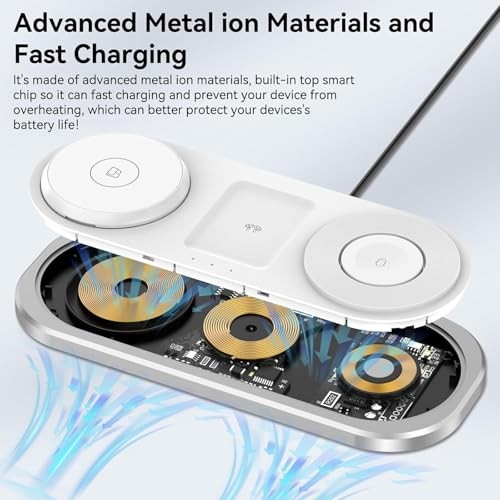 3 in 1 Fast Wireless Charger Stand for iPhone, Foldable Travel Charging Silver