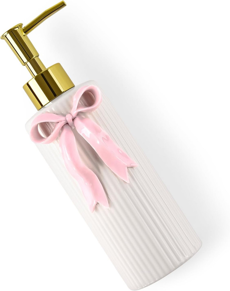 Handmade Ceramic Bow Soap Pump Dispenser Hand Lotion Liquid Dispenser Refillable