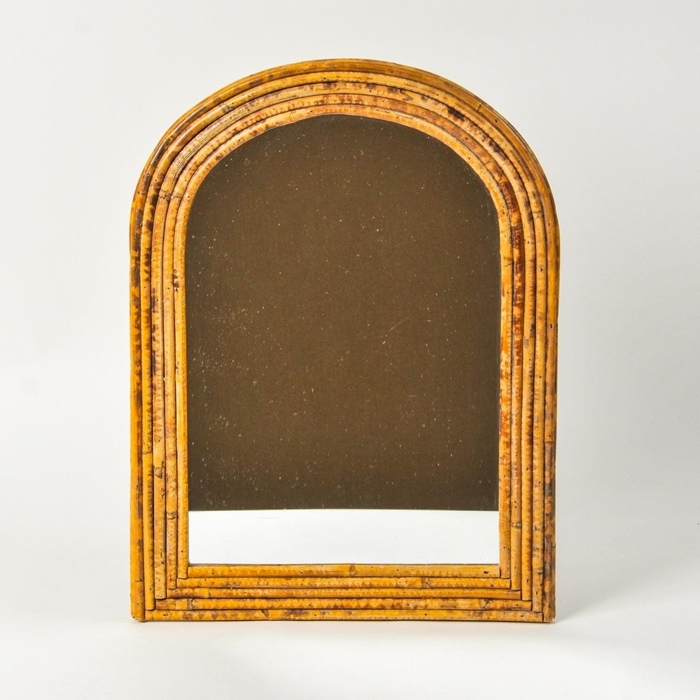 Vintage Split Reed Bamboo Arched Mirror