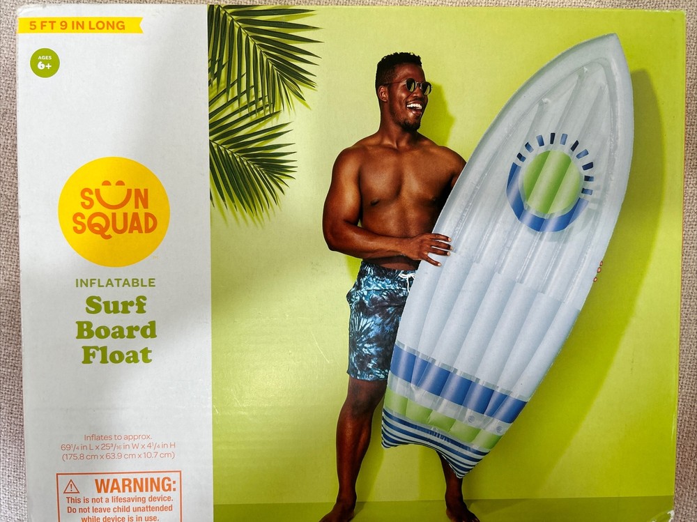 Sun Squad Surf Board Pool Float  5'9" Long NIB