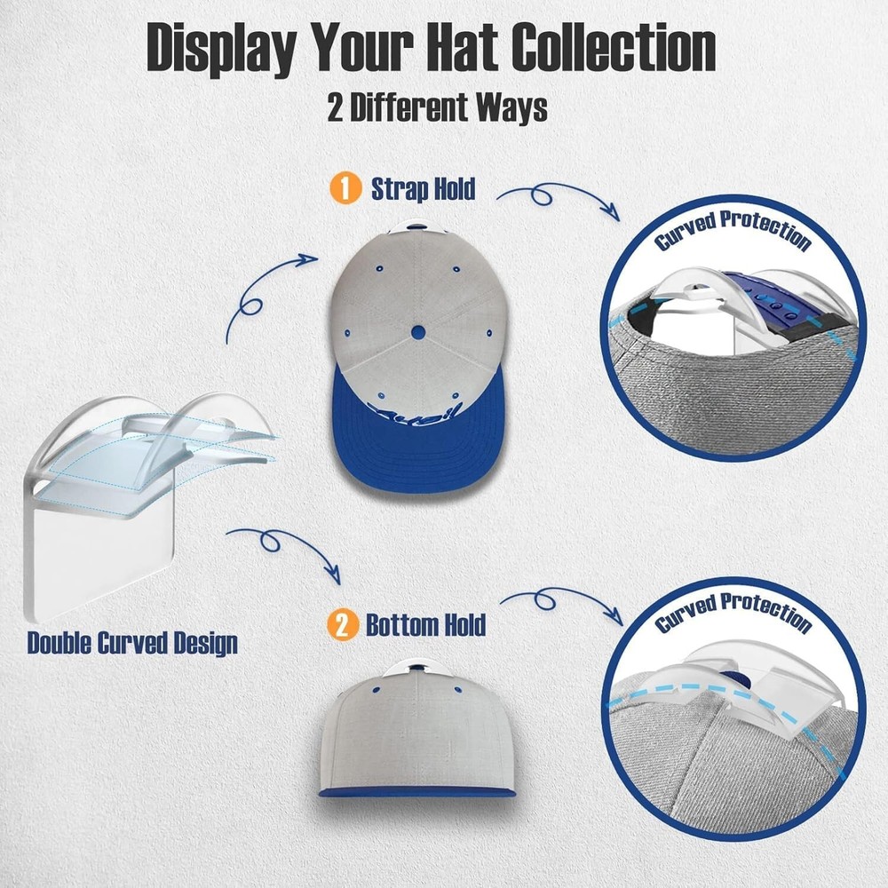 Adhesive Hat Hooks for Wall 10 Pack - 2 Different Ways Hat Racks to Organize ...