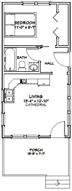 14x28 Tiny House -- 391 sq ft -- PDF FloorPlan -- Model 5B