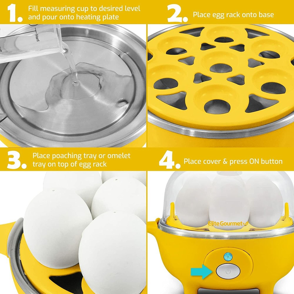 Elite Cuisine Rapid Egg Cooker, 7 Easy-To-Peel, Hard, Medium,..