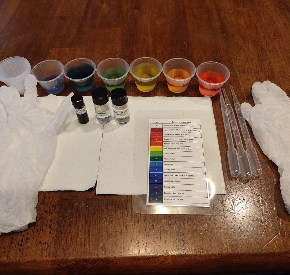 Universal Indicator Ph Experiment Kit With Acid And Base Complete, Ready To Use.