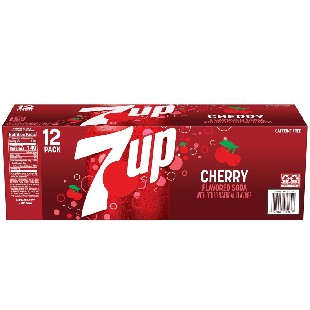 7UP Cherry Flavored Soda, 12 fl oz cans, 12 pack