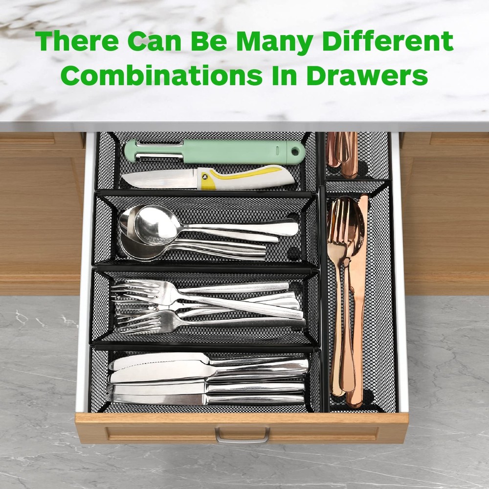 Smgmg Silverware Drawer Organizer, 9.6 * 3 * 2 Inches, Black