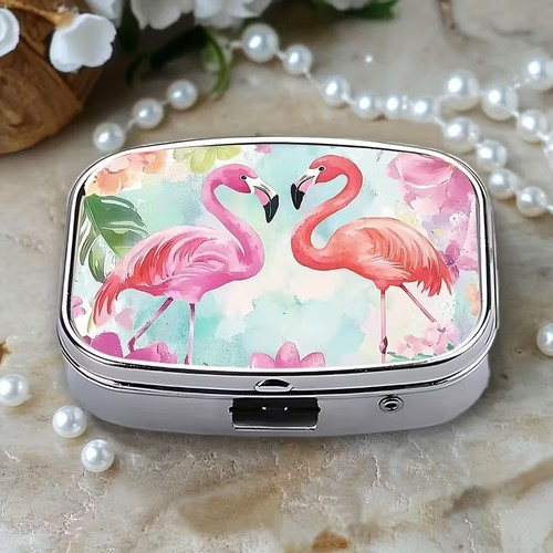 Flamingo Pill Box 2 Compartment Medicine Organizer Compact Travel Case Storage