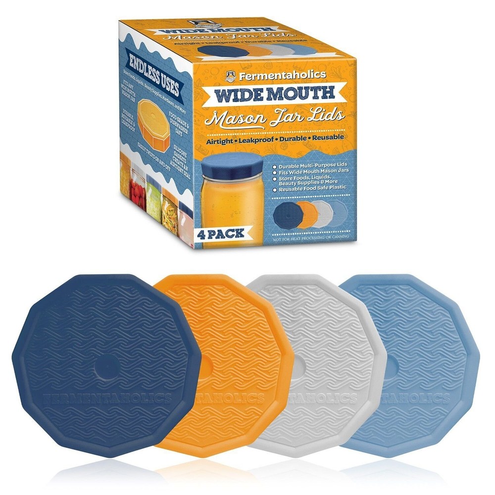 Wide Mouth Mason Jar Lids, Colored Pattern Solid 86mm 4-pk