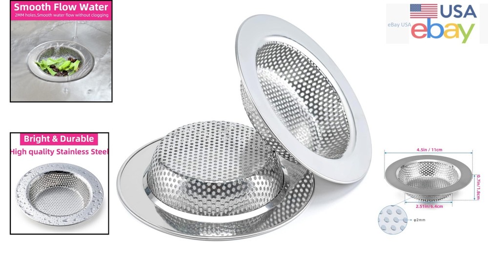 Upgraded 2 Pack Kitchen Sink Strainers - Safe, Durable Stainless Steel Design