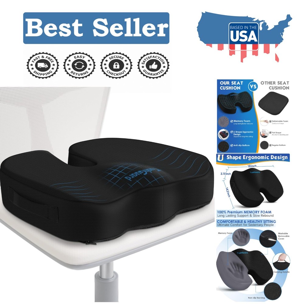 Portable Memory Foam Chair Cushion for Comfortable Sitting - Machine Washable