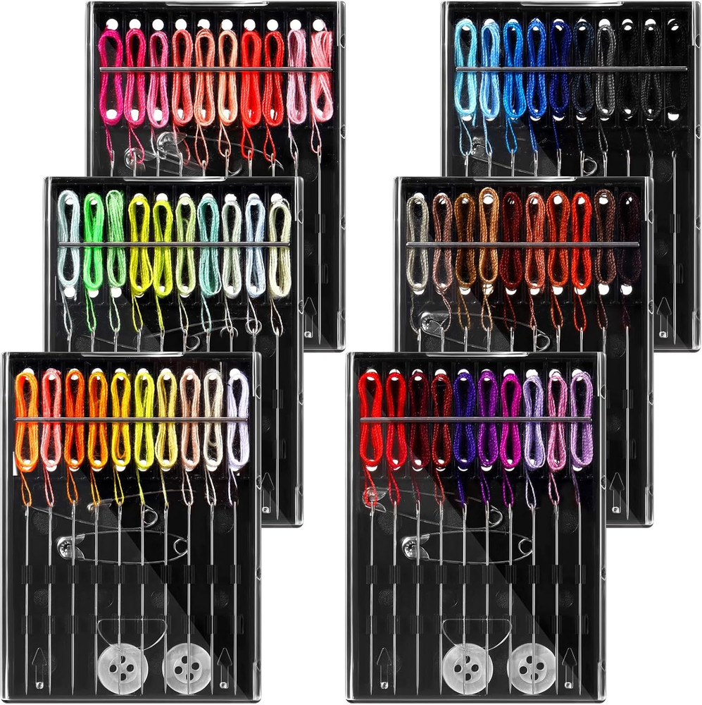 6 Boxes (60 Pcs) Pre Threaded Needle Kit Assorted Color (Mixed Color)