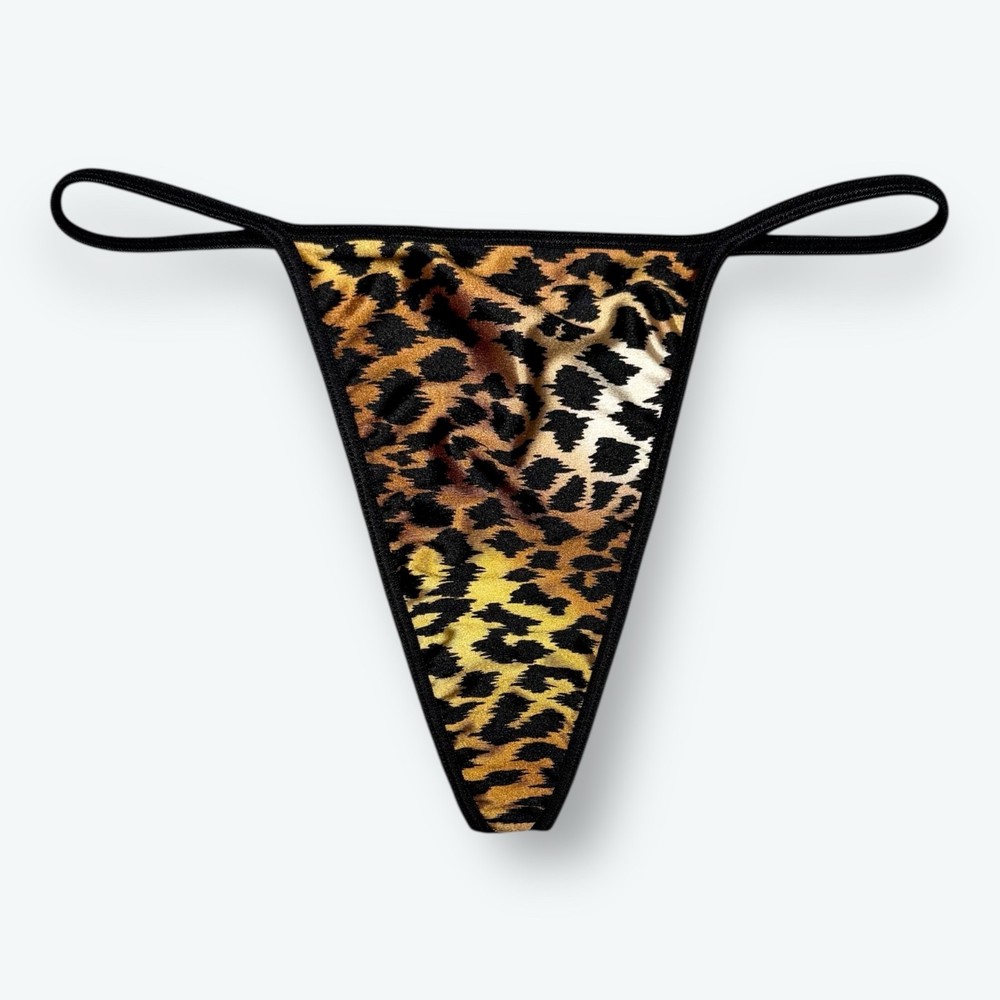 Satin V-String Hi-Cut Thong Leopard Print L