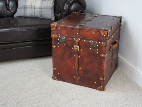 Handcrafted Luxurious Leather Trunk Luxury Storage Designer Coffee Table Gift