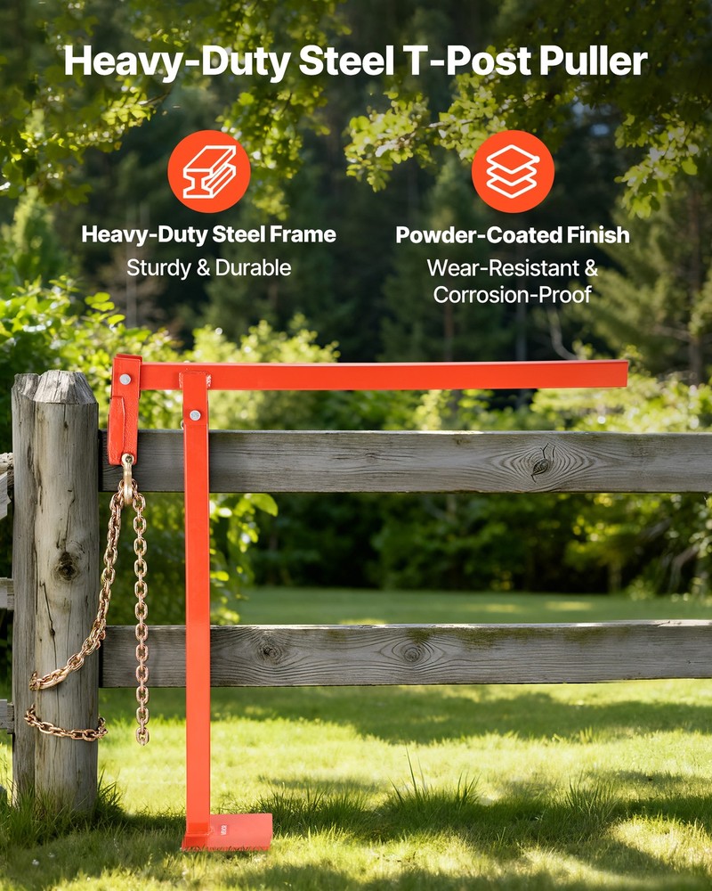 VEVOR 36" T Post Fence Remover Post Puller with 47" Lifting Chain & Puller Plate