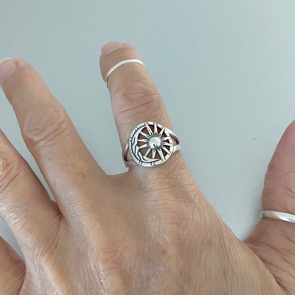 Sterling Silver Moon and Sun Ring, Statement Ring, Silver Rings, Celestial Ring