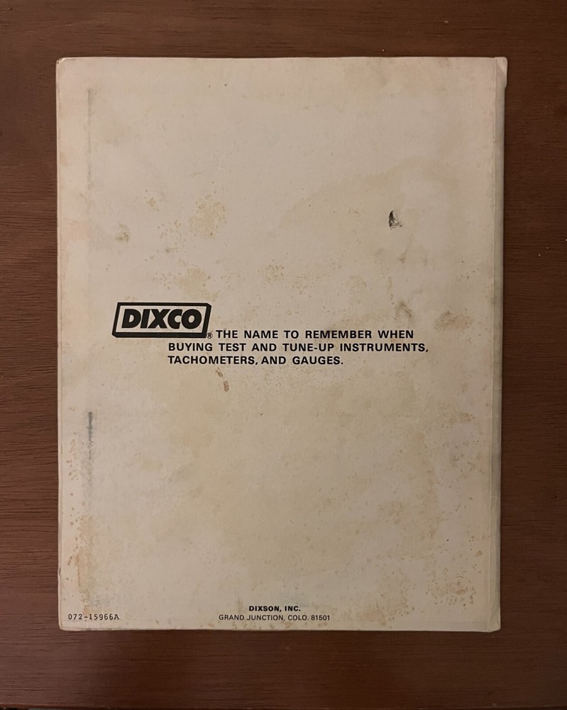 Dixon Dixco Professional Bench Model Engine Analyzer Tune-up Manual