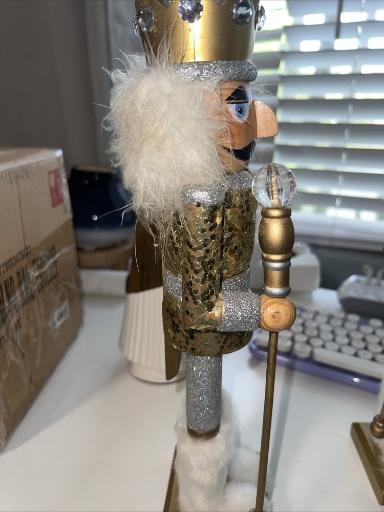 Holiday Lane Shine Bright Silver & Gold Sequined Nutcracker,