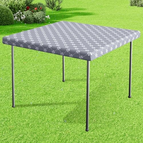 Square Vinyl Table Cloth, Elastic Fitted Tablecloth 34" x 34" (Square) 1 Grey