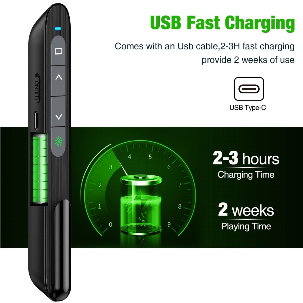 USB C Rechargeable Presentation Clicker with Green Light,Remote Clicker for P...