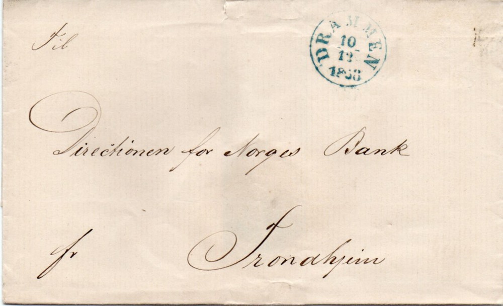 NORWAY: Cover blue Drammen 1858.