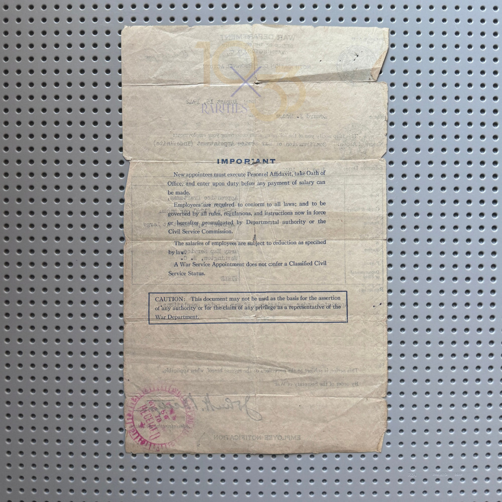 WWII War Confirmation Paperwork (E.F. Moore) - 1942