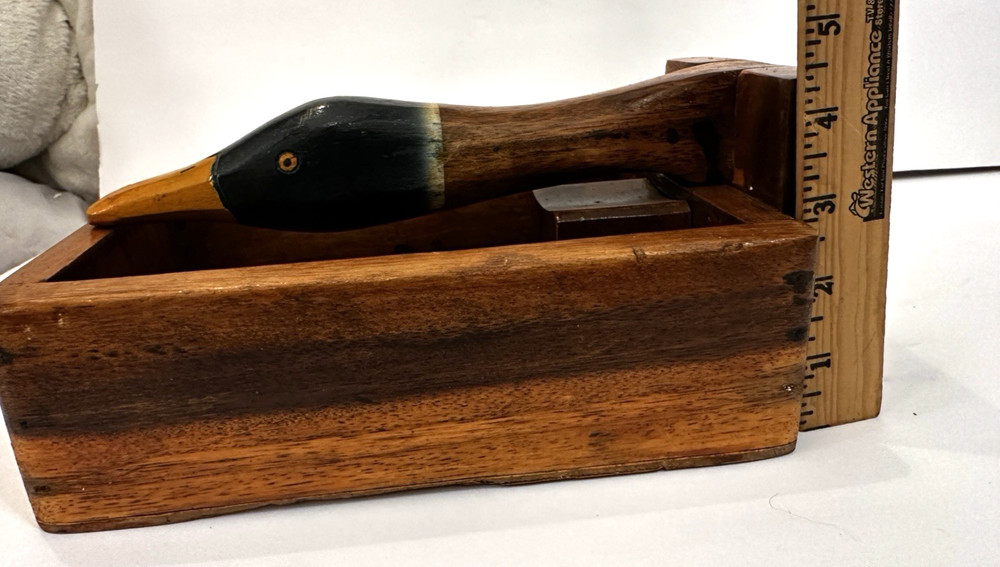 VINTAGE WOODEN DUCK NUT CRACKER HEAD BOX