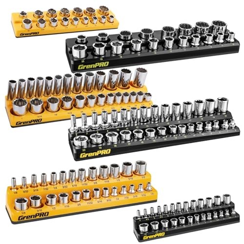 Socket Organizer for Tool Box Drawer, 6pc 143 Metric & SAE 6pcs Magnetic