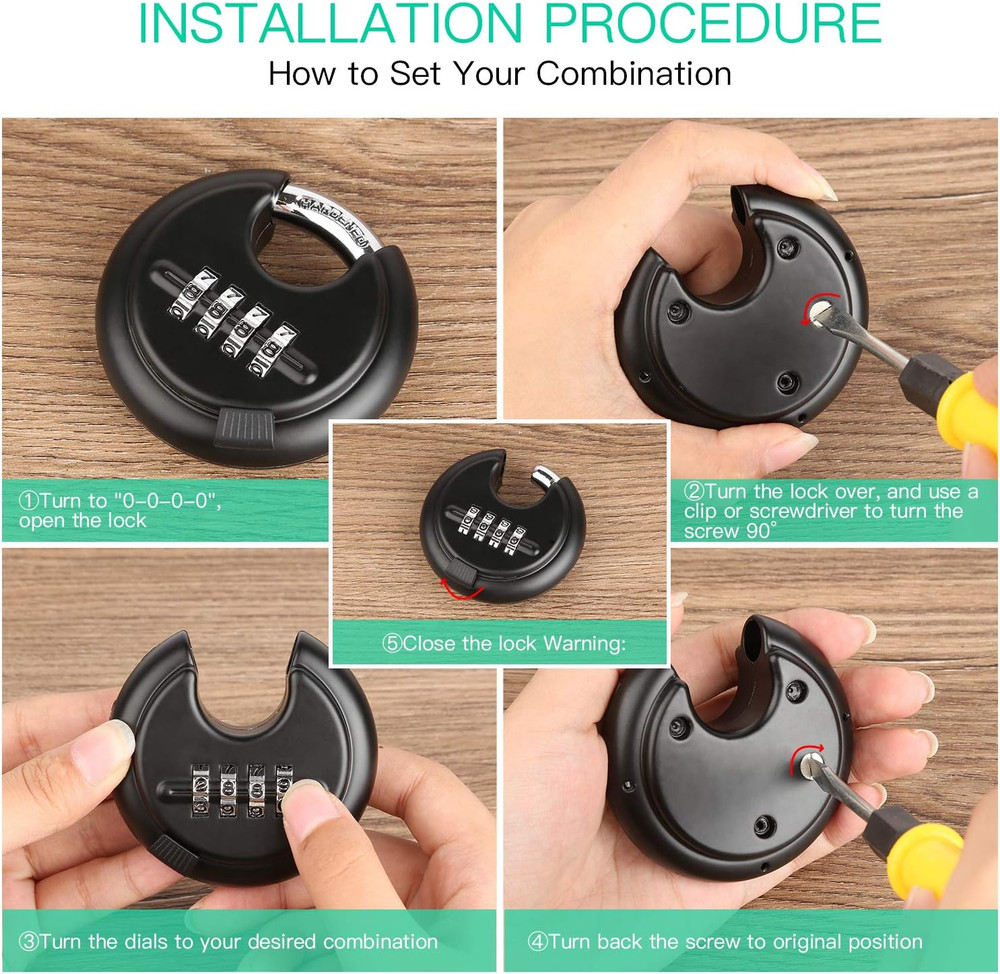 4 Digit Combination Disc Padlock with Hardened Steel Shackle Combo Lock for Shed