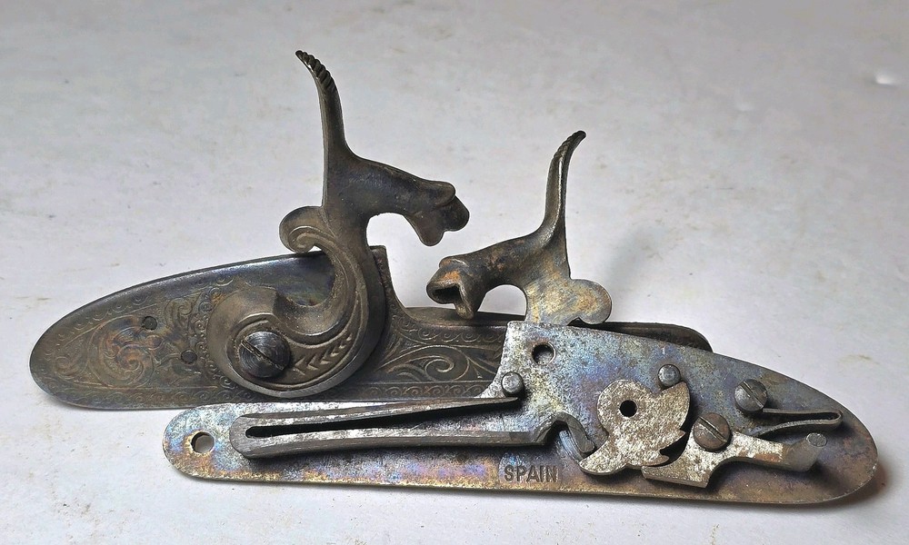3 Used Iron Percussion Lock Mechanisms 2 Spanish 1 Belgian