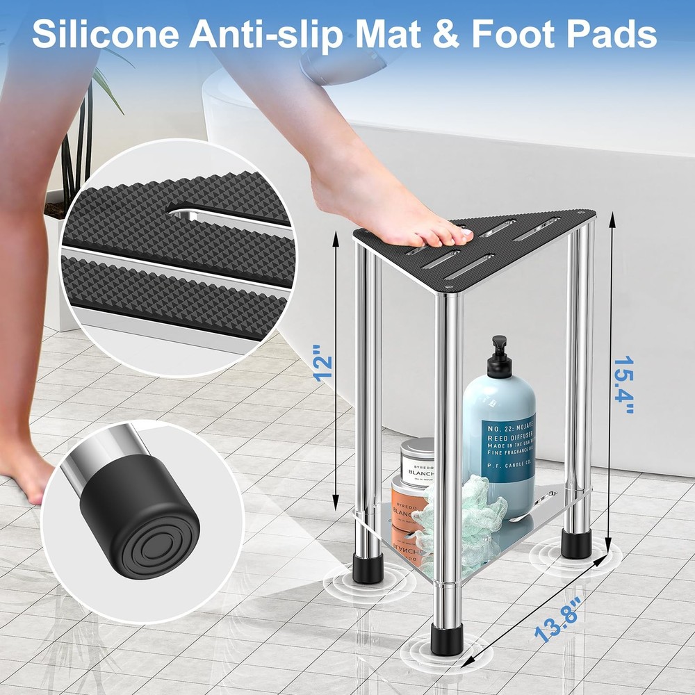 LarFaFa Stainless Steel Shower Stool for Inside Shower, 15.4'' Medium, Silver