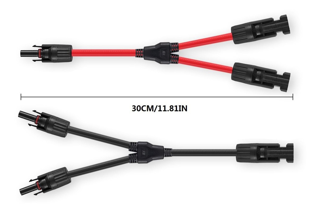 Solar Connectors Y Branch Parallel Adapter 10AWG Cable for Solar Panel (Red &...