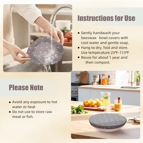 3PCS Reusable Bowl Covers for Bread Proofing, Beeswax Reusable 3PCS-Grey