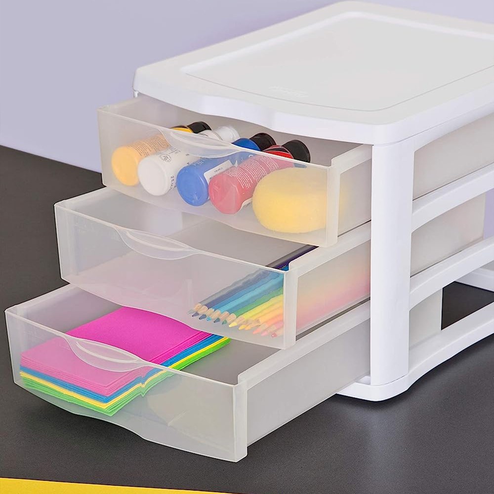 Sterilite 3 Clear Drawer Desktop Storage Unit Home Tabletop Organizer, 4 Pack
