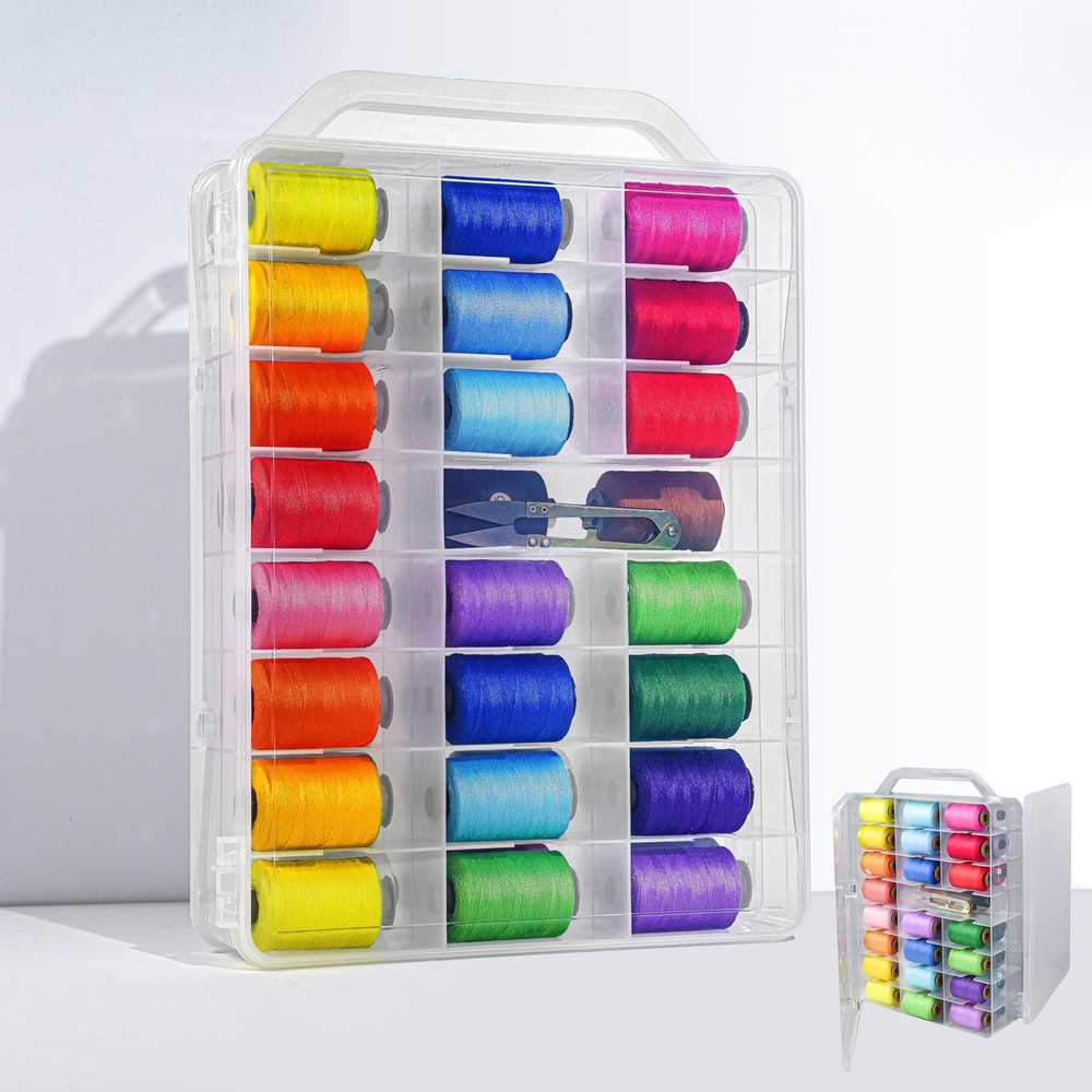 Double Sided 46 Grids Sewing Thread Storage Case Organizer Transparent