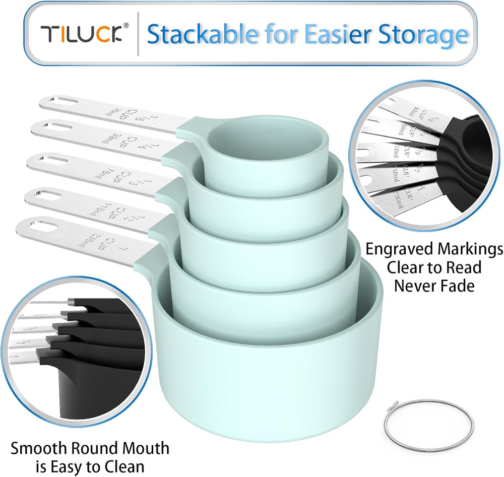 TILUCK Measuring Cups & Spoons Set, Stackable Cups and Spoons, Nesting Measure C