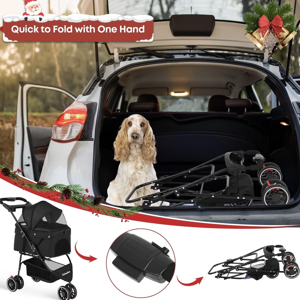 Pet Stroller,Dog Stroller for Small Medium Dogs Cats,3 Wheels,Foldable,with B...