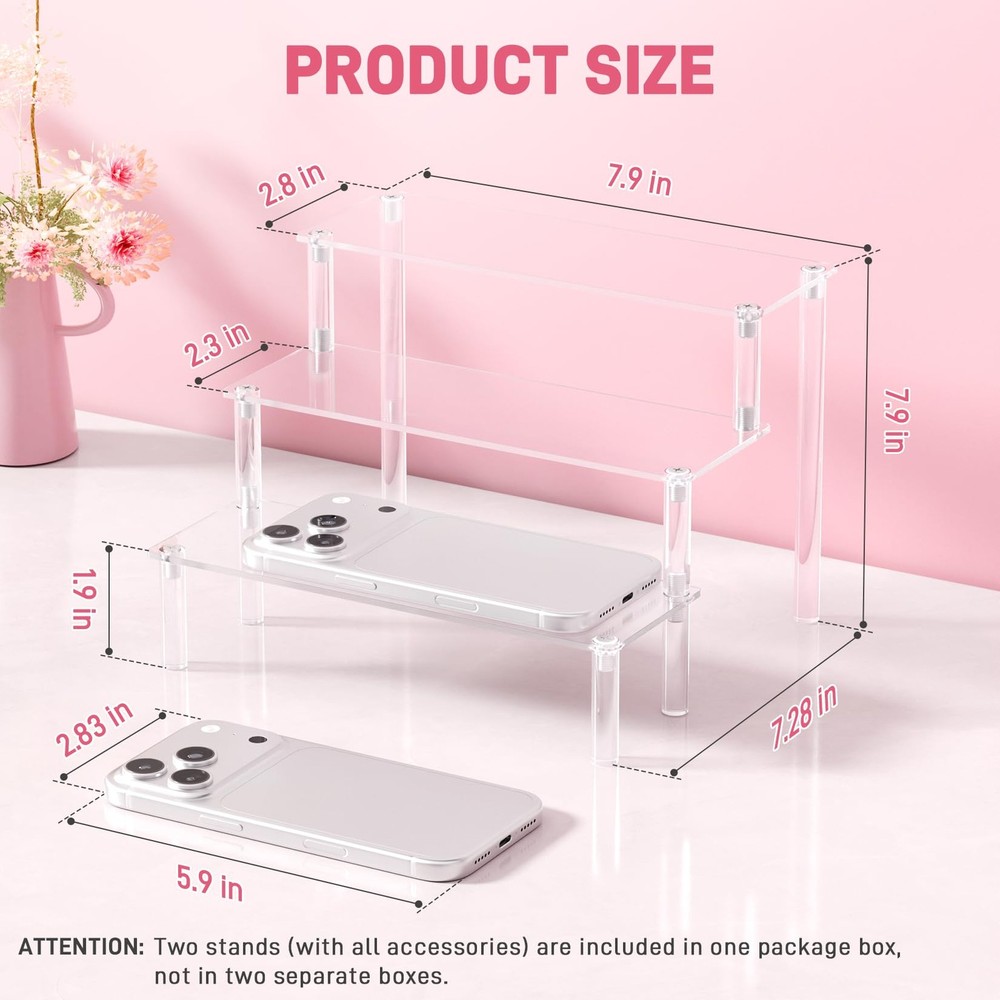 2 Packs Acrylic Display Stand Riser,3 Tier Perfume Organizer Cupcake Stand Ac...