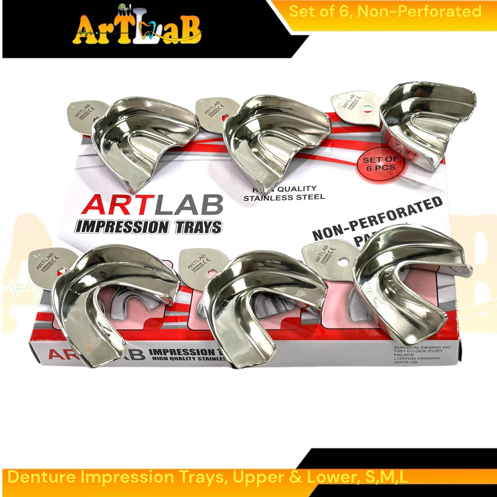 Set of 6 Denture Impression Trays, Upper & Lower, Small, Medium, Large, Plain