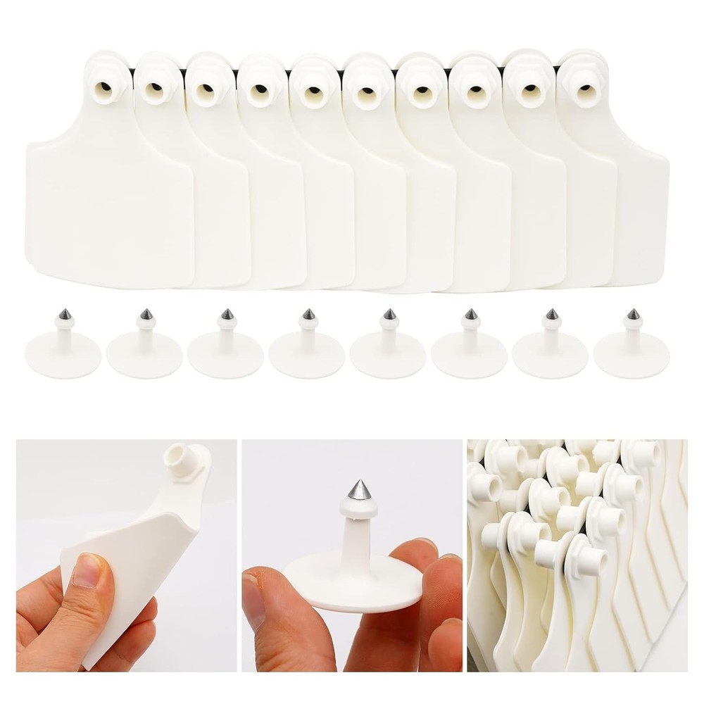 LIUCOGXI 100 Pcs White Blank Cattle Ear Tags Large Size oversize,