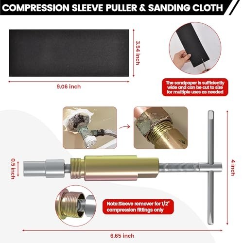 6-Piece Plumbing Tool Set - Angle Stop Wrench, Compression Sleeve Puller, Sandpa